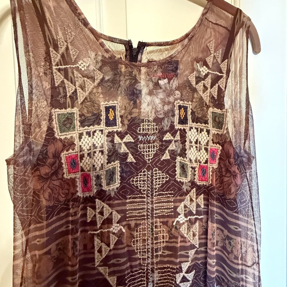 Biya Johnny Was Mesh Mebroidered Sheer Maxi Dress with Slip